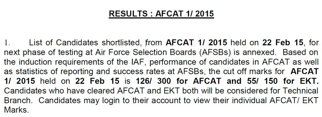 afcat 1 2015 cut off marks