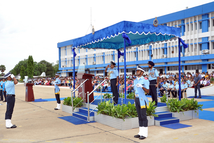 Chief of the Air Staff, Air Chief Marshal Arup Raha receiving a salute during the Combined Graduation Parade at Air Force Academy, Dundigal, Hyderabad.