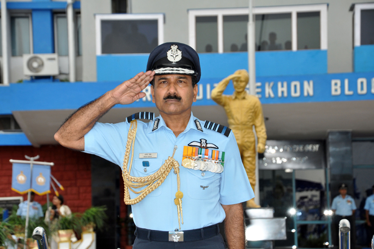 Chief of the Air Staff, Air Chief Marshal Arup Raha receiving a salute during the Combined Graduation Parade at Air Force Academy, Dundigal, Hyderabad
