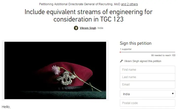 Petition Include equivalent streams of engineering for consideration in TGC 123