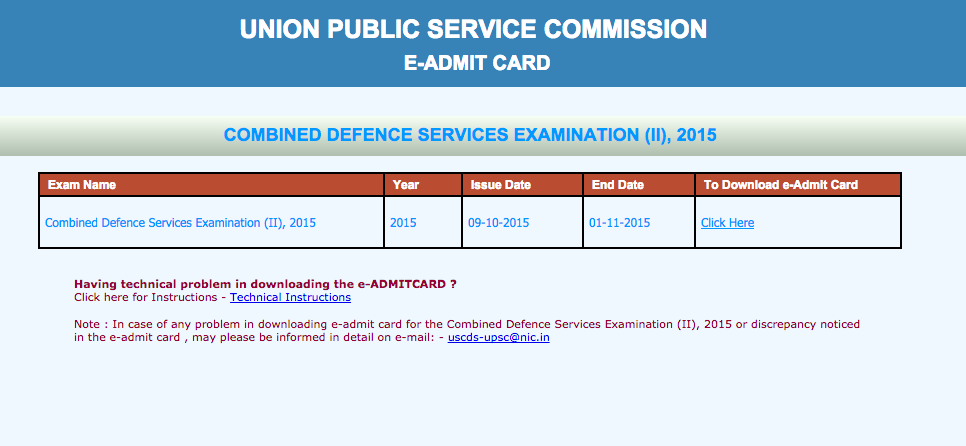 Download USPC CDS II Admit Card 2015