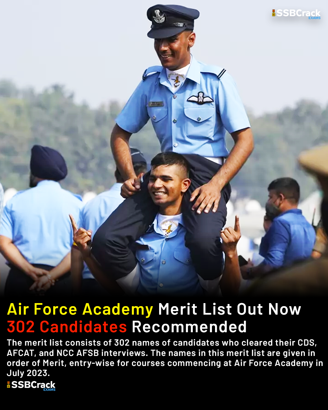 Air Force Academy Merit List July 2023 – 302 Candidates Recommended