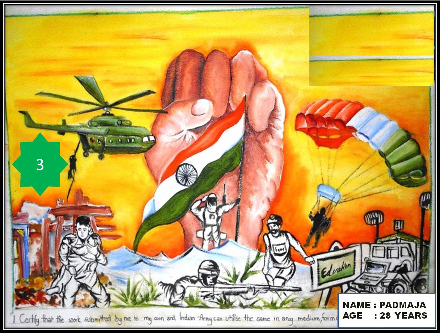 ADGPI - Indian Army - Online Painting Competition on Army Day 2017  #MySpace. This Painting is by Isha Purohit, Age 12 Yrs, reflects #IndianArmy-  For your Security and Well Being . JAI HIND | Facebook