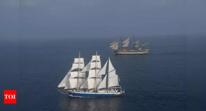 INS Tarangini and Italian Sail Ship Amerigo Vespucci Showcase Maritime Camaraderie in Joint Sail Off Kochi