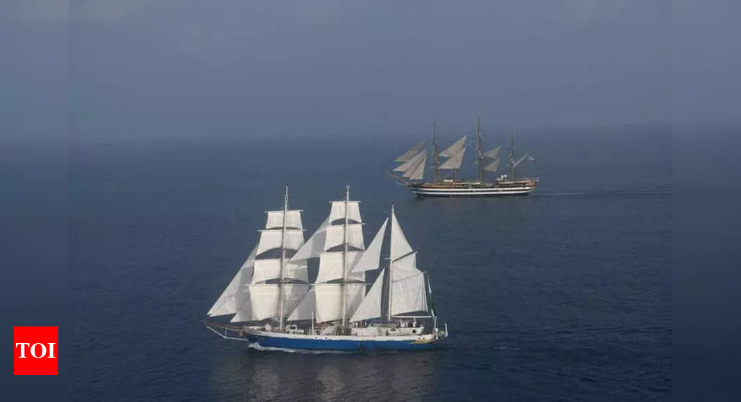 INS Tarangini and Italian Sail Ship Amerigo Vespucci Showcase Maritime Camaraderie in Joint Sail Off Kochi