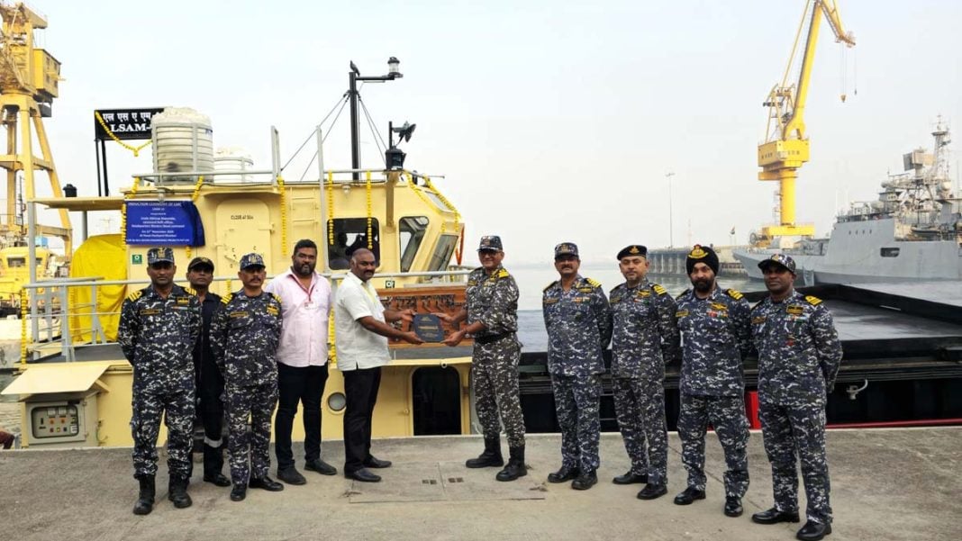 Indian Navy Inducts Sixth Missile-Cum-Ammunition Barge LSAM 12 in Mumbai Ceremony