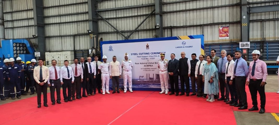 Indian Navy Begins Construction of Second Fleet Support Ship at L&T Shipyard