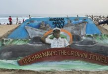 International Sand Artist Manas Kumar Sahoo Commemorates Indian Navy Day with 20-Foot Masterpiece in Puri